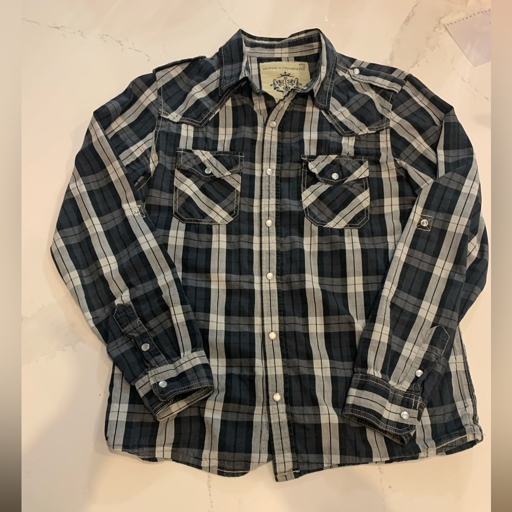 Supply Company Pearl Snap Roll Sleeve Blue Plaid Shirt Western Mens Size Medium